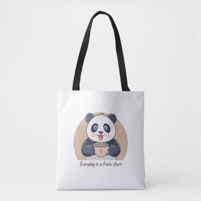 Bolsa Tote Panda bonita com café (Frente)