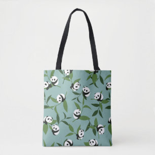 Bolsa Tote Panda bonita jogando no padrão do jardim verde