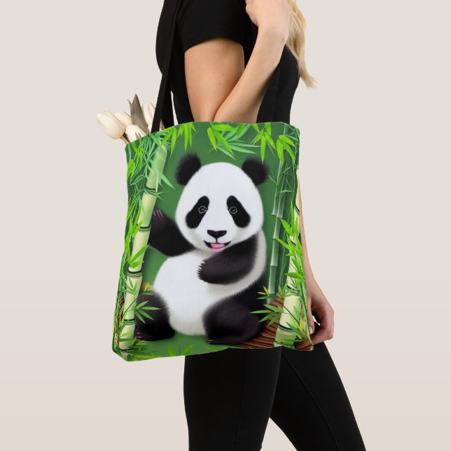 Bolsa Tote Panda Bonita Na Floresta De Bambu (Close Up)