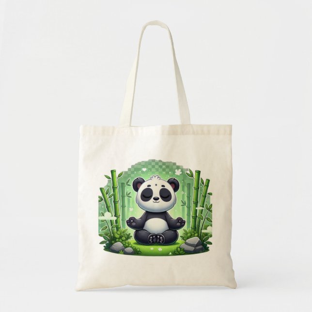 Bolsa Tote Panda Branca e Negra Cheio Comendo Bambu (Frente)