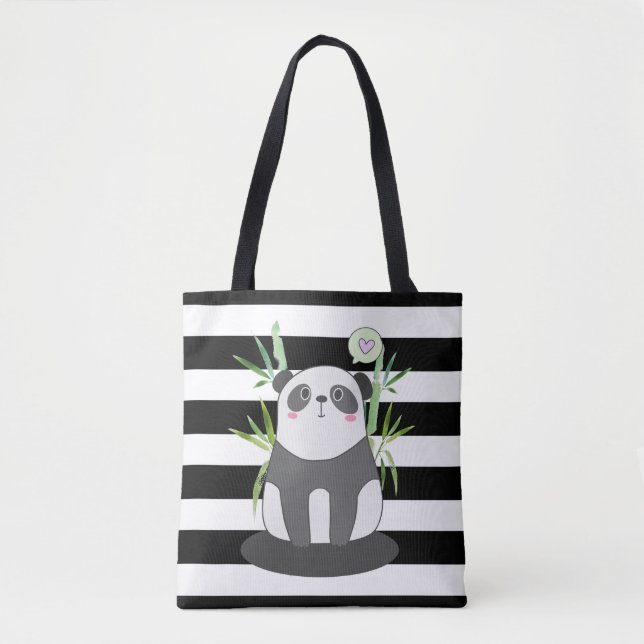 Bolsa Tote Panda branca e negra em bambu (Frente)