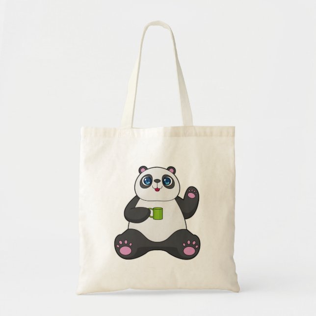 Bolsa Tote Panda com caneca de café (Frente)