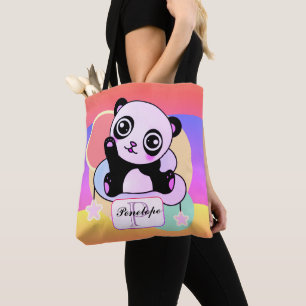 Bolsa Tote Panda com o Rainbow Pastels na pequena Nuvem