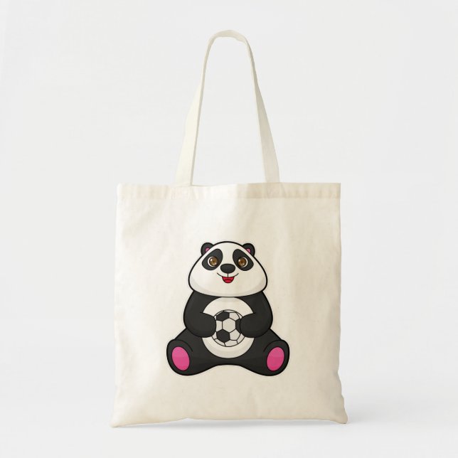 Bolsa Tote Panda como jogador de futebol com bola de futebol (Frente)