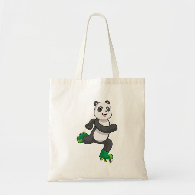 Bolsa Tote Panda como skater em linha com skates Roller (Frente)
