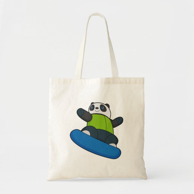 Bolsa Tote Panda como Snowboarder com Snowboard (Frente)