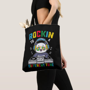 Bolsa Tote Panda de conscientização sobre autismo tocando uma