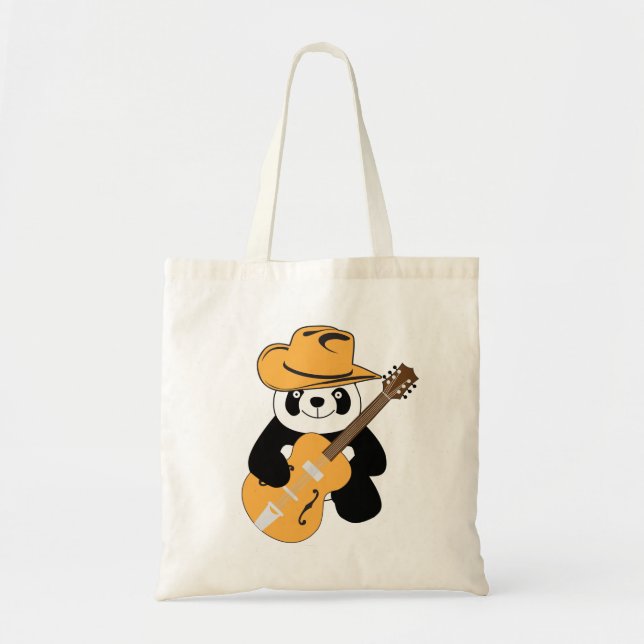Bolsa Tote Panda engraçada com guitarra (Frente)