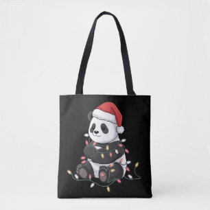 Bolsa Tote Panda Engraçado Amante de Luzes de Natal Animal