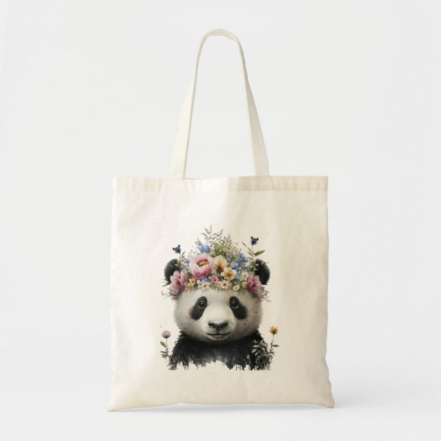 Bolsa Tote Panda Floral de Cores Aquáticas (Frente)
