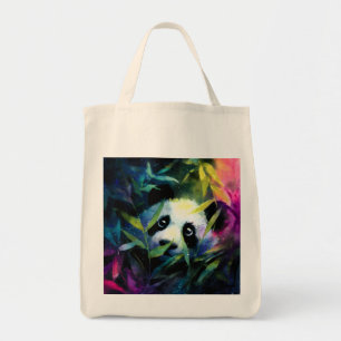 Bolsa Tote Panda Peeking Bamboo Watercolor