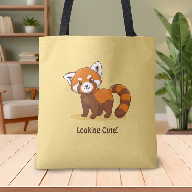 Bolsa Tote Panda Vermelho Fofo em Amarelo (Criador carregado)