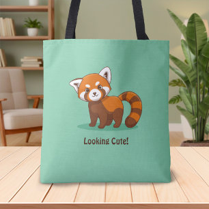 Bolsa Tote Panda Vermelho Fofo em Verde