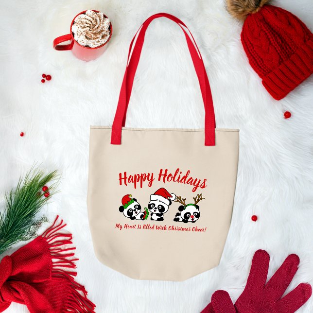 Bolsa Tote Pandas de Natal Personalizadas (Criador carregado)