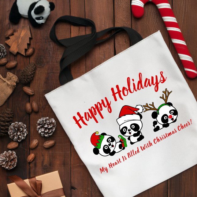 Bolsa Tote Pandas de Natal Personalizadas (Criador carregado)