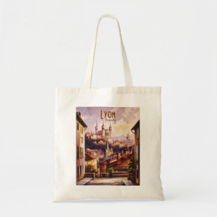 Bolsa Tote Panorama de Lyon, França em aquarela retrô para vi