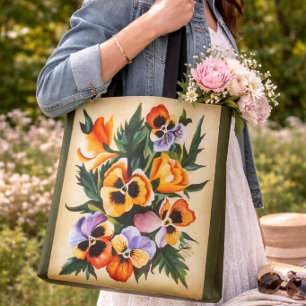 Bolsa Tote Pansias multicolores de aquarela exótica
