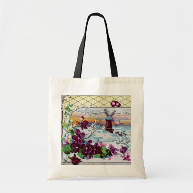 Bolsa Tote Pansias ROMANTICA,Violetas,Floral de inverno (Frente)