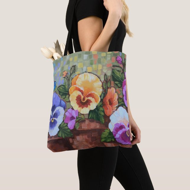 Bolsa Tote "Pansies coloridos" 16" x 16" sacola (Close Up)