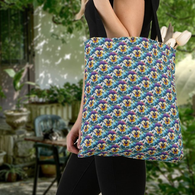 Bolsa Tote Pansy Garden - Padrão Floral Moderno Colorido (Criador carregado)