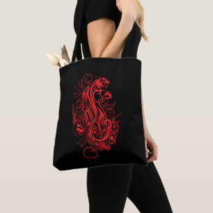 Bolsa Tote Pantera Vermelha Sólida Estilo de Tatuagem Gótica