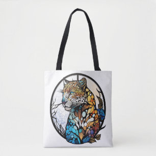 Bolsa Tote Panther Animal Portrait Vidro Estido Arte Selvagem