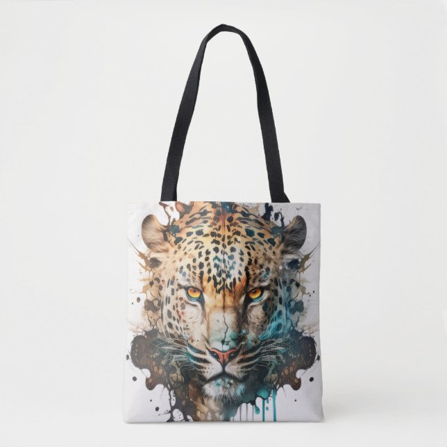 Bolsa Tote Panther Retrato Animal Pintura Animais Selvagem ao (Frente)