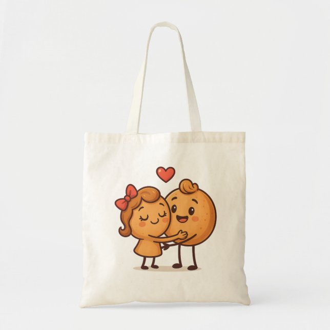 Bolsa Tote Pão do Amor - Design de desenho animado bonito e e (Frente)