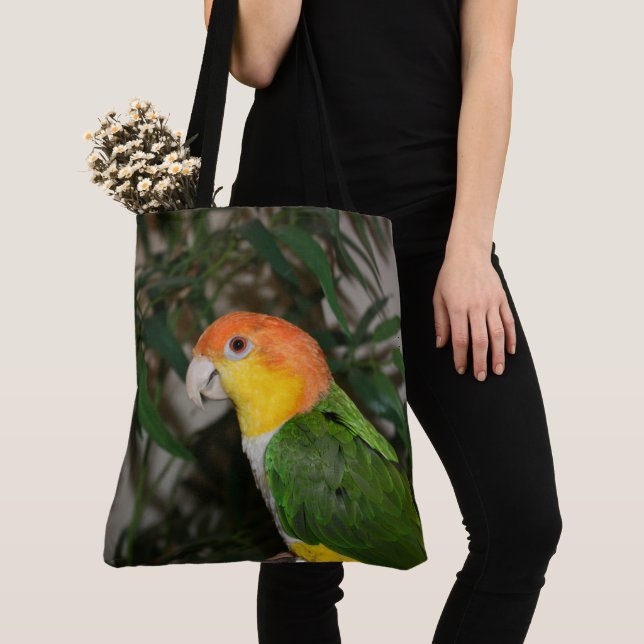 Bolsa Tote Papagaio Caique Branco com Árvore Bamboo (Close Up)