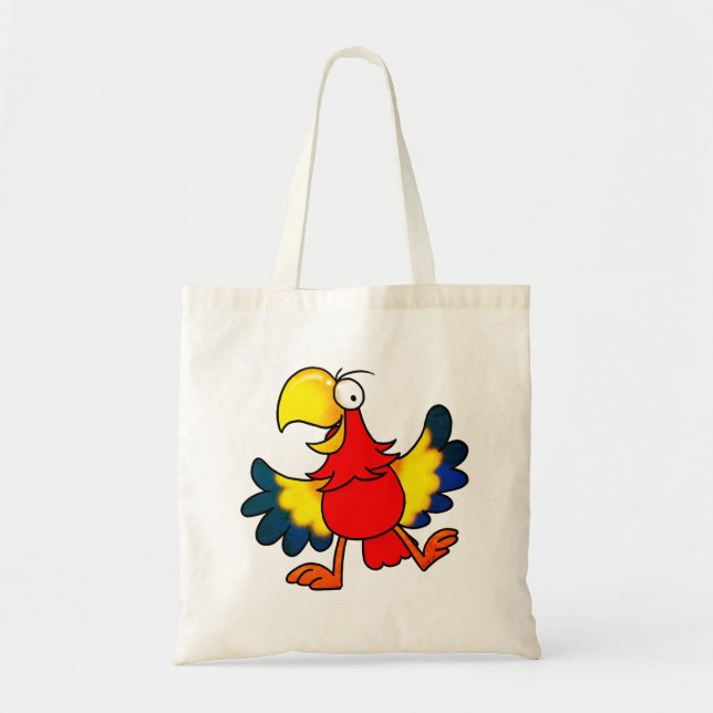 Bolsa Tote Papagaio Colorido Divertido de Desenho Animado (Frente)