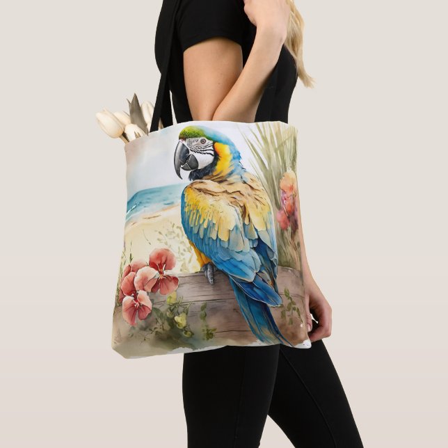 Bolsa Tote Papagaio com Flores Tropicais (Close Up)