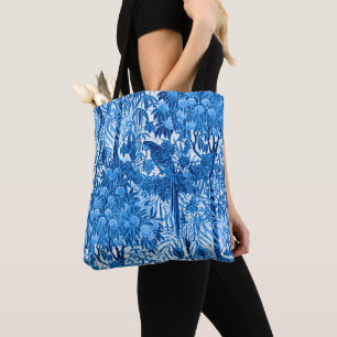 Bolsa Tote Papagaio em um Prédio da Selva, Azul Indigo e Bran
