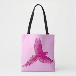 Bolsa Tote Papagaio em Voo, Fúchsia e Rosa-de-Gelo