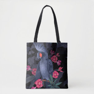 Bolsa Tote Papagaio Negro Floral Exótico: Natureza Tropical