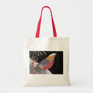 Bolsa Tote Papagaio no ramo de Bush cor-de-rosa de