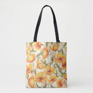 Bolsa Tote Papagaios amarelos: padrão de aquarela desenhado à