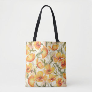Bolsa Tote Papagaios amarelos: padrão de aquarela desenhado à