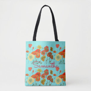 Bolsa Tote Papagaios Amarelos Vermelhos Papagaios Flores Aqua