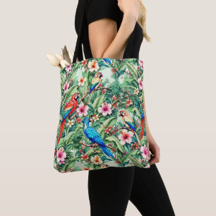 Bolsa Tote Papagaios Tropicais e Hibiscos na Selva