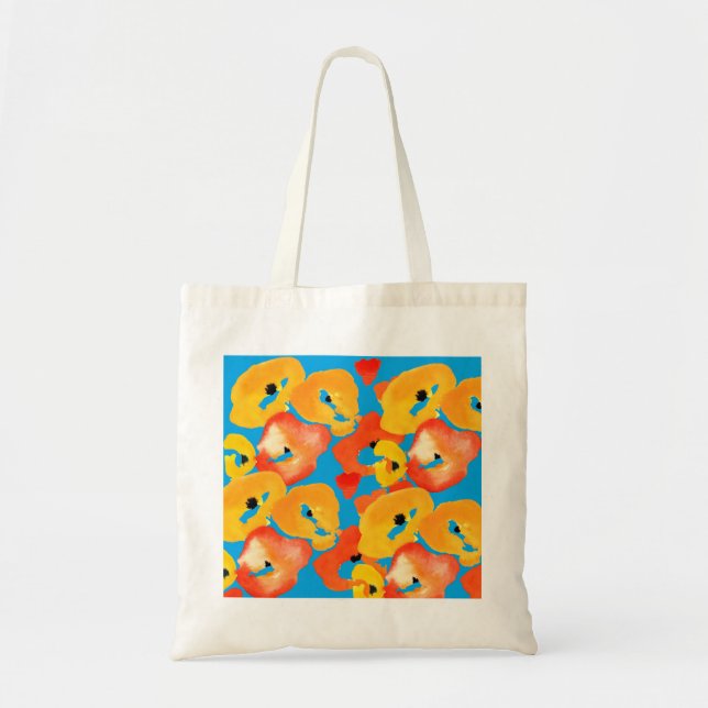 Bolsa Tote Papagaios vermelhos e laranja arte floral (Frente)