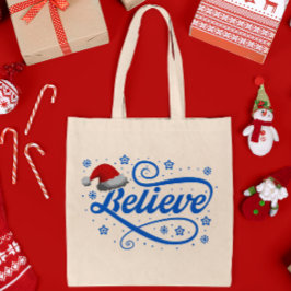 Bolsa Tote Papai Noel acredita no Natal - azul-Chapéu