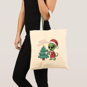 Bolsa Tote Papai Noel Alien Fofo Natal Divertido Férias