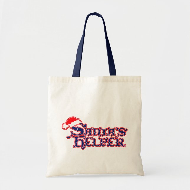 Bolsa Tote Papai noel auxiliar no saco azul de compras sazona (Frente)