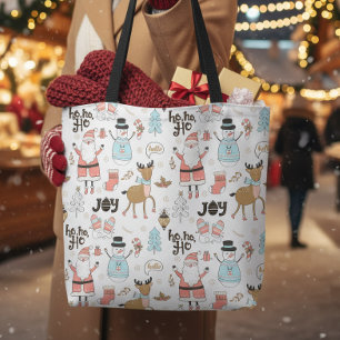 Bolsa Tote Papai Noel, Boneco de Neve, Padrão de Rena ID559
