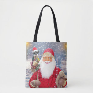 Bolsa Tote Papai Noel com o Cachorro da Miniatura de Natal Sc