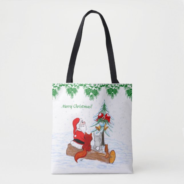 Bolsa Tote Papai Noel com Raposa e Esquilo do Coelho (Frente)