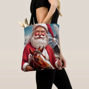 Bolsa Tote Papai Noel da Montanha Rochosa e seu Cavalo