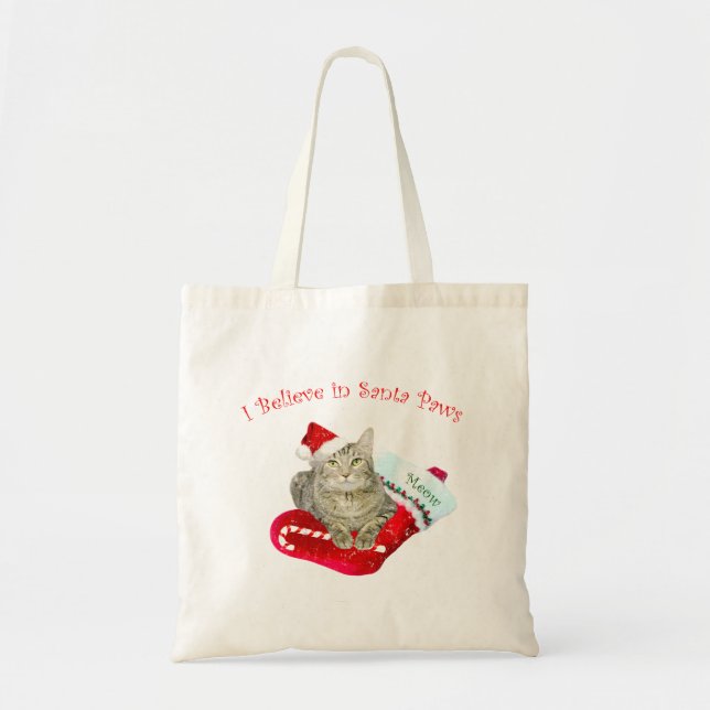 Bolsa Tote Papai noel de espera do gato (Frente)