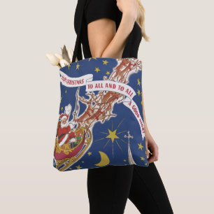 Bolsa Tote Papai Noel de Natal Antigo com Rena Voando