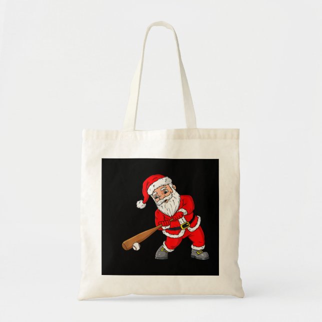 Bolsa Tote Papai Noel de Natal Com Meninos De Beisebol (Frente)